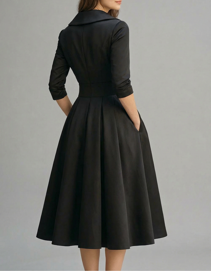 Women’s Wrap Flared Midi Dress with Three Quarter Sleeve