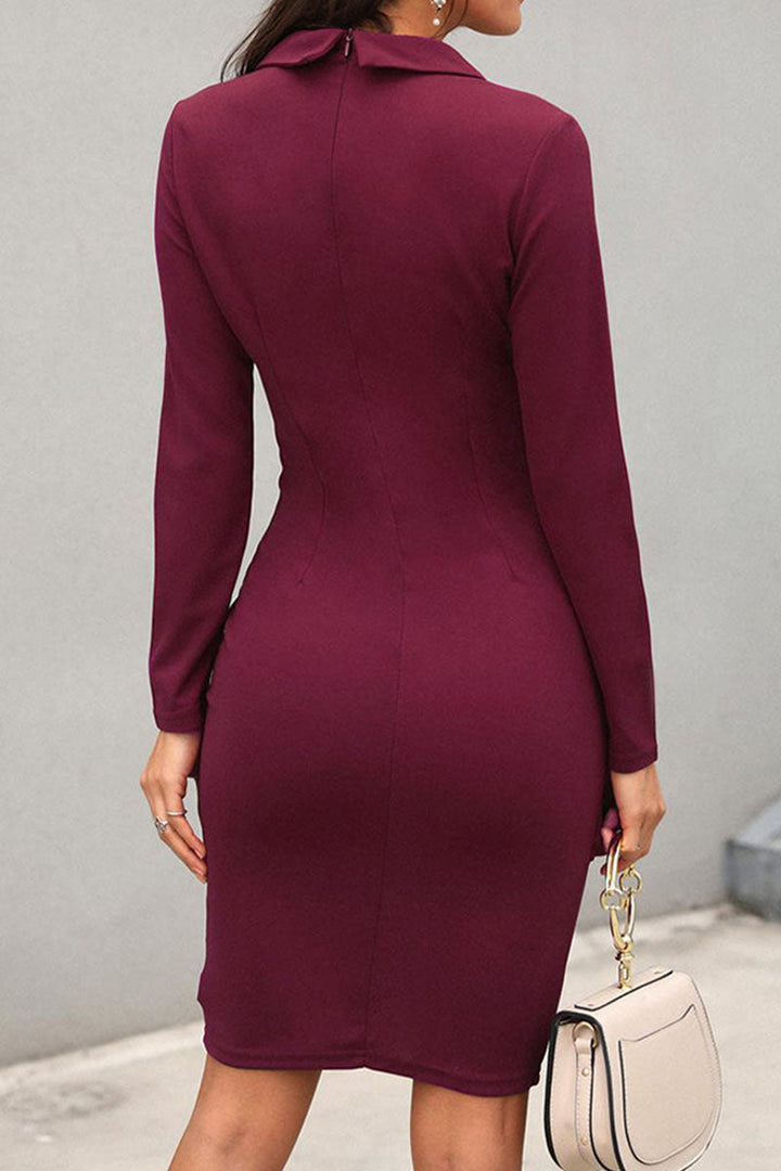 Women's Wrap Style Long Sleeve Dress with Button Detail