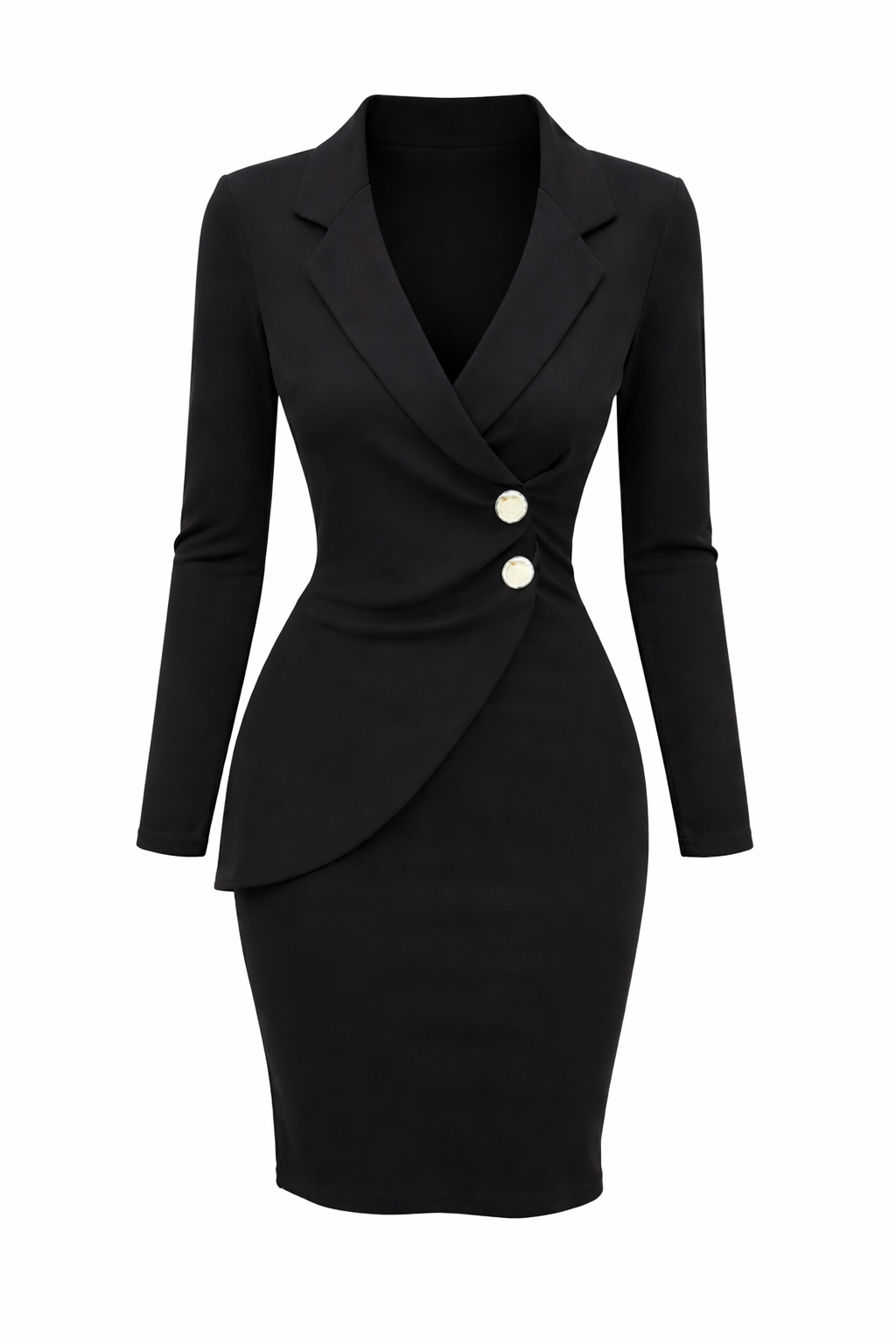 Women's Wrap Style Long Sleeve Dress with Button Detail