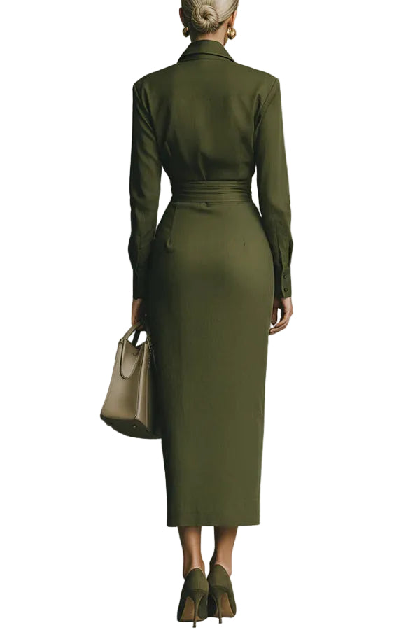Women's Wrap Style Long Sleeve Maxi Dress with Collar
