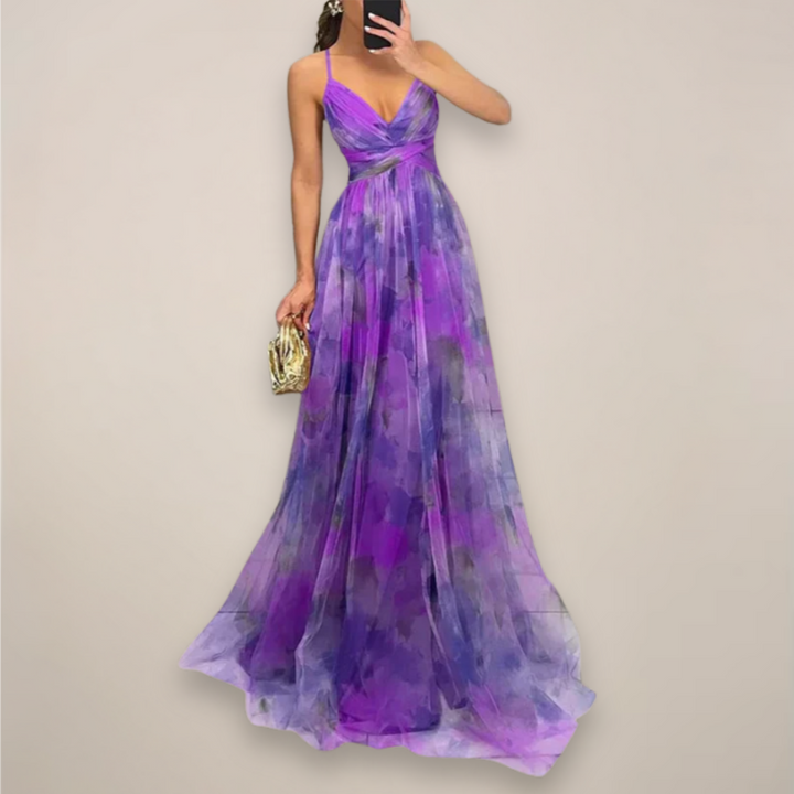 Women’s Floral Maxi Flowing Dress with Strap Shoulder