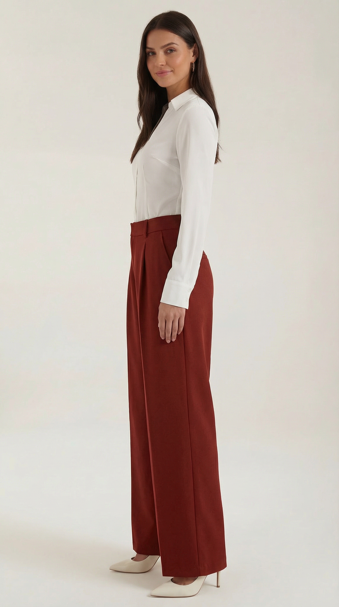 Women's Wide Leg High Waist Trousers with Front Pleats