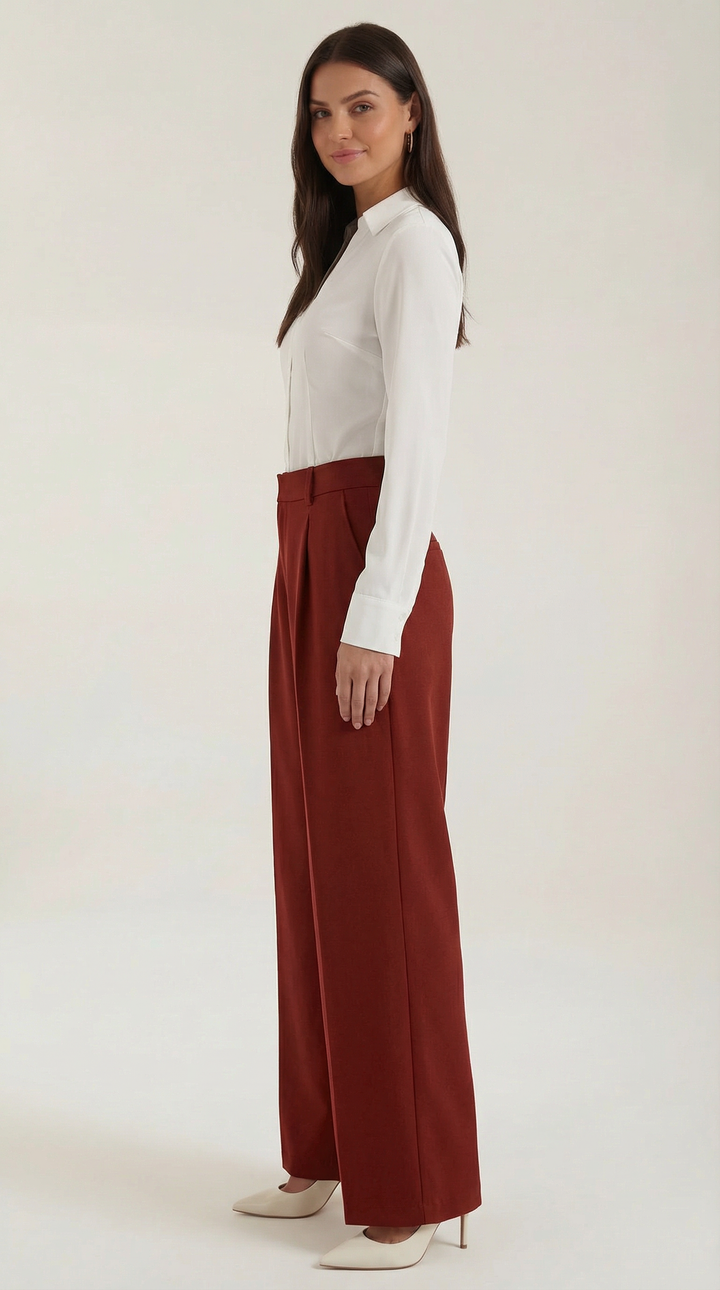 Women's Wide Leg High Waist Trousers with Front Pleats