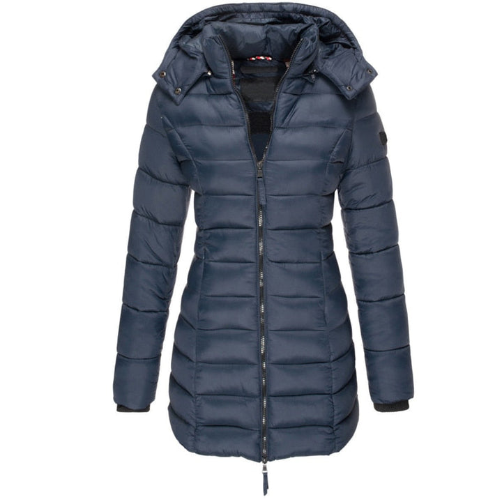 Women's Long Padded Zip Jacket with Hood