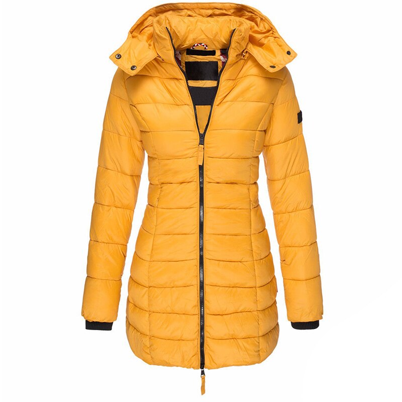 Women's Long Padded Zip Jacket with Hood