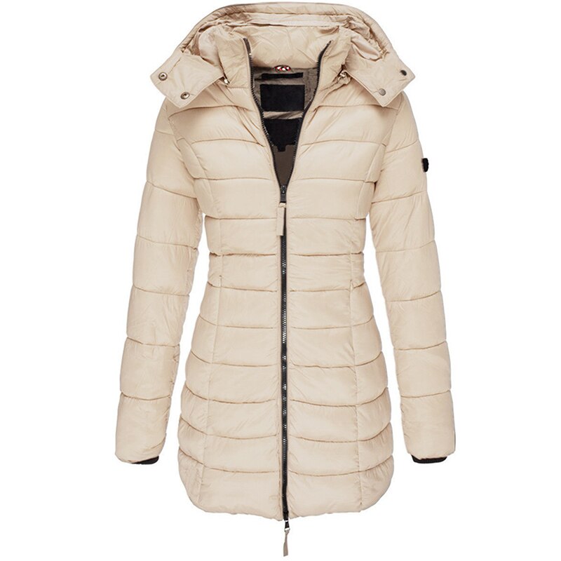 Women's Long Padded Zip Jacket with Hood