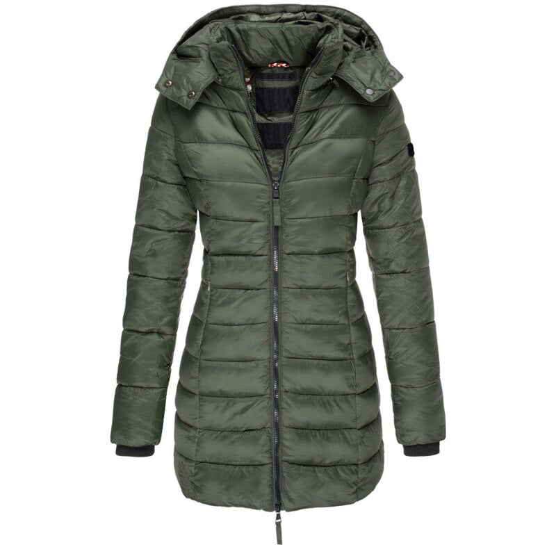 Women's Long Padded Zip Jacket with Hood