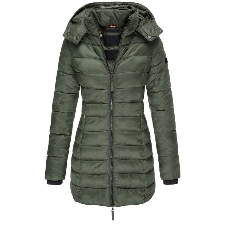 Women's Long Padded Zip Jacket with Hood