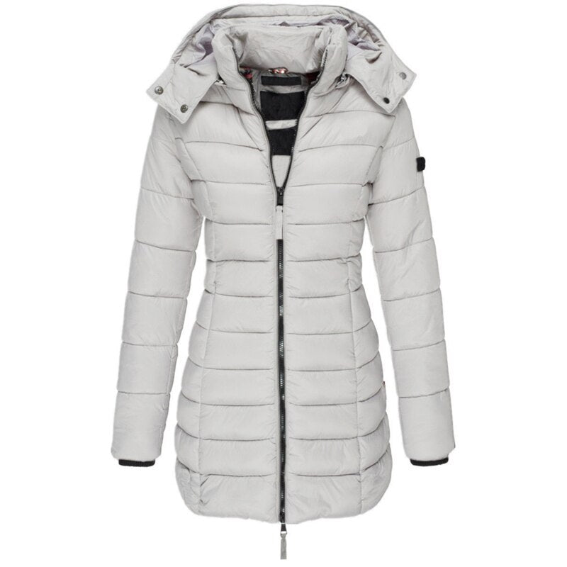 Women's Long Padded Zip Jacket with Hood